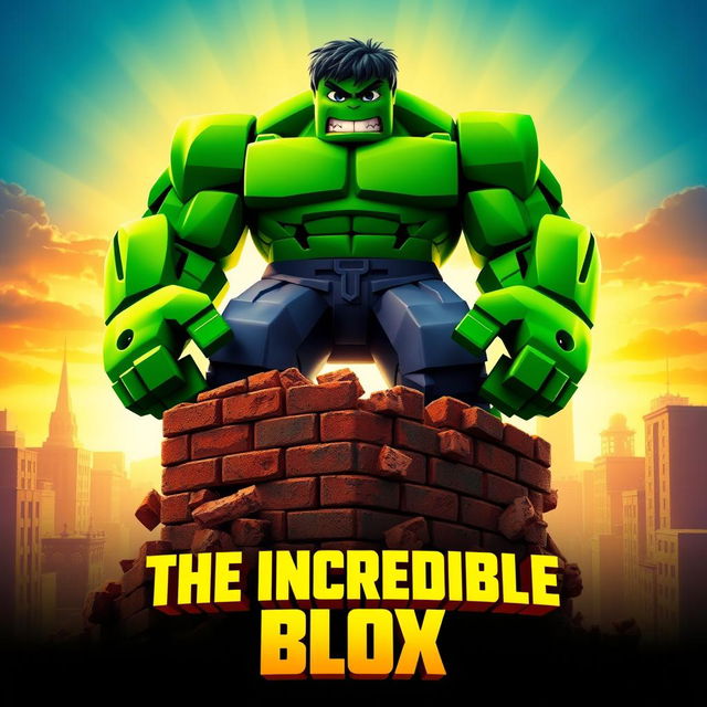 A vibrant and dynamic movie poster for a fictional film titled "The Incredible Blox", inspired by the 2008 film The Incredible Hulk