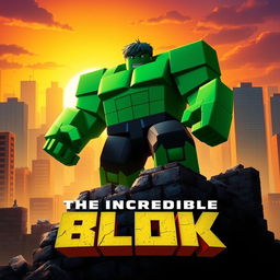 A vibrant and dynamic movie poster for a fictional film titled "The Incredible Blox", inspired by the 2008 film The Incredible Hulk