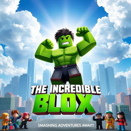 A vibrant and dynamic movie poster for a fictional film titled 'The Incredible Blox', inspired by The Incredible Hulk (2008)