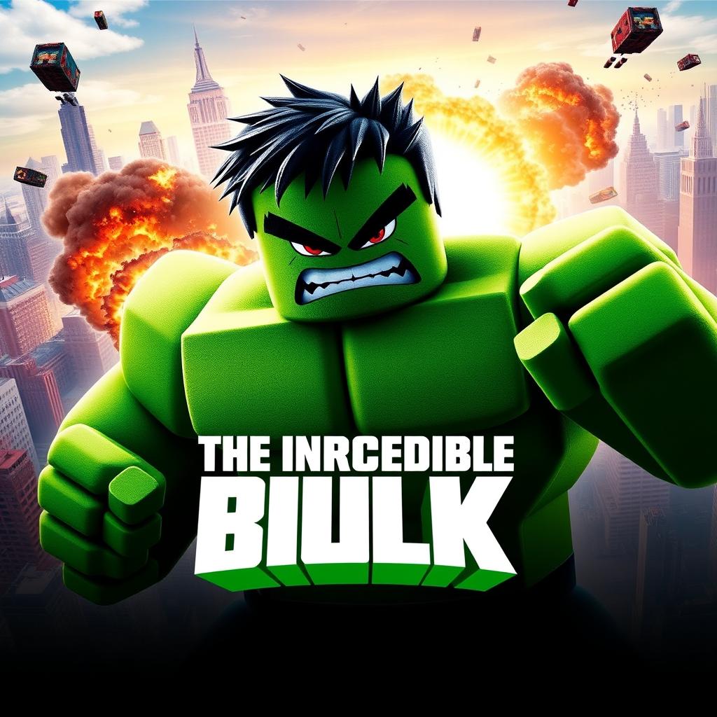 A movie poster for a fictional Roblox film titled 'The Incredible Blox', inspired by the 2008 film 'The Incredible Hulk'