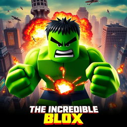 A movie poster for a fictional Roblox film titled 'The Incredible Blox', inspired by the 2008 film 'The Incredible Hulk'