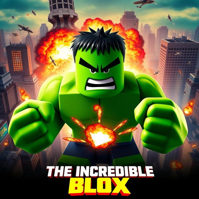 A movie poster for a fictional Roblox film titled 'The Incredible Blox', inspired by the 2008 film 'The Incredible Hulk'