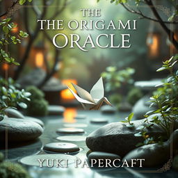 A beautifully designed book cover for 'The Origami Oracle' by Yuki Papercraft