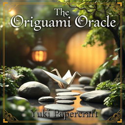 A beautifully designed book cover for 'The Origami Oracle' by Yuki Papercraft