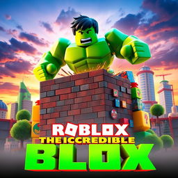 A vibrant and dynamic movie poster for a fictional Roblox movie titled "The Incredible Blox," inspired by the 2008 film 'The Incredible Hulk