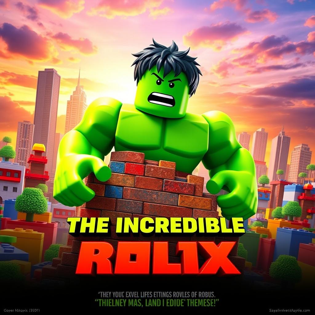 A vibrant and dynamic movie poster for a fictional Roblox movie titled "The Incredible Blox," inspired by the 2008 film 'The Incredible Hulk