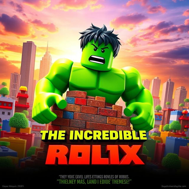 A vibrant and dynamic movie poster for a fictional Roblox movie titled "The Incredible Blox," inspired by the 2008 film 'The Incredible Hulk