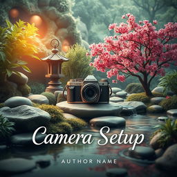 A mesmerizing book cover design for a title centered around a 'Camera Setup', infused with a mystical eastern fantasy theme