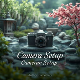 A mesmerizing book cover design for a title centered around a 'Camera Setup', infused with a mystical eastern fantasy theme