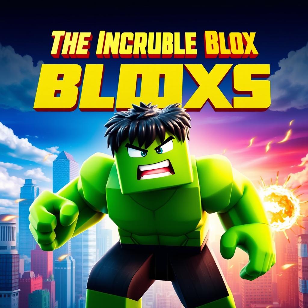 A dynamic and visually striking movie poster for a fictional Roblox film titled 'The Incredible Blox', inspired by the 2008 film 'The Incredible Hulk'