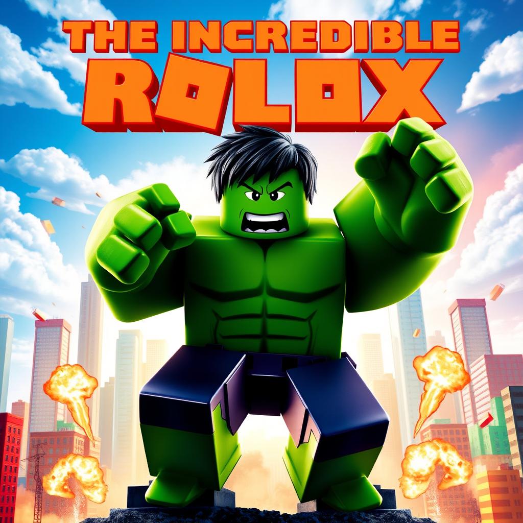 A dynamic and visually striking movie poster for a fictional Roblox film titled 'The Incredible Blox', inspired by the 2008 film 'The Incredible Hulk'