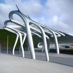 A futuristic bus station that supersedes natural ideas and surpasses normality