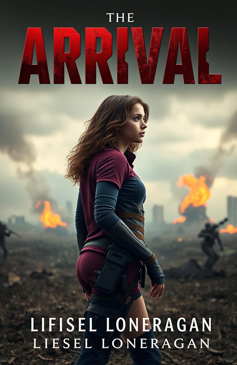 A highly realistic book cover design featuring a teen girl with brown wavy hair, wearing maroon and navy blue gear reminiscent of the Maze Runner style, complete with a thigh holster