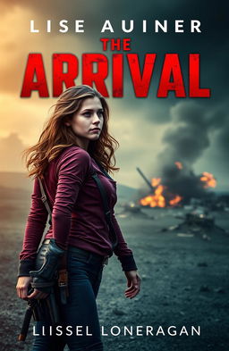 A highly realistic book cover design featuring a teen girl with brown wavy hair, wearing maroon and navy blue gear reminiscent of the Maze Runner style, complete with a thigh holster