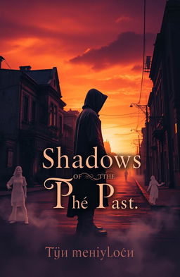 A captivating book cover for 'Shadows of the Past', featuring a mysterious figure standing on a desolate street at sunset