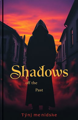 A captivating book cover for 'Shadows of the Past', featuring a mysterious figure standing on a desolate street at sunset