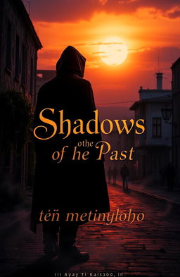 A captivating book cover for 'Shadows of the Past', featuring a mysterious figure standing on a desolate street at sunset