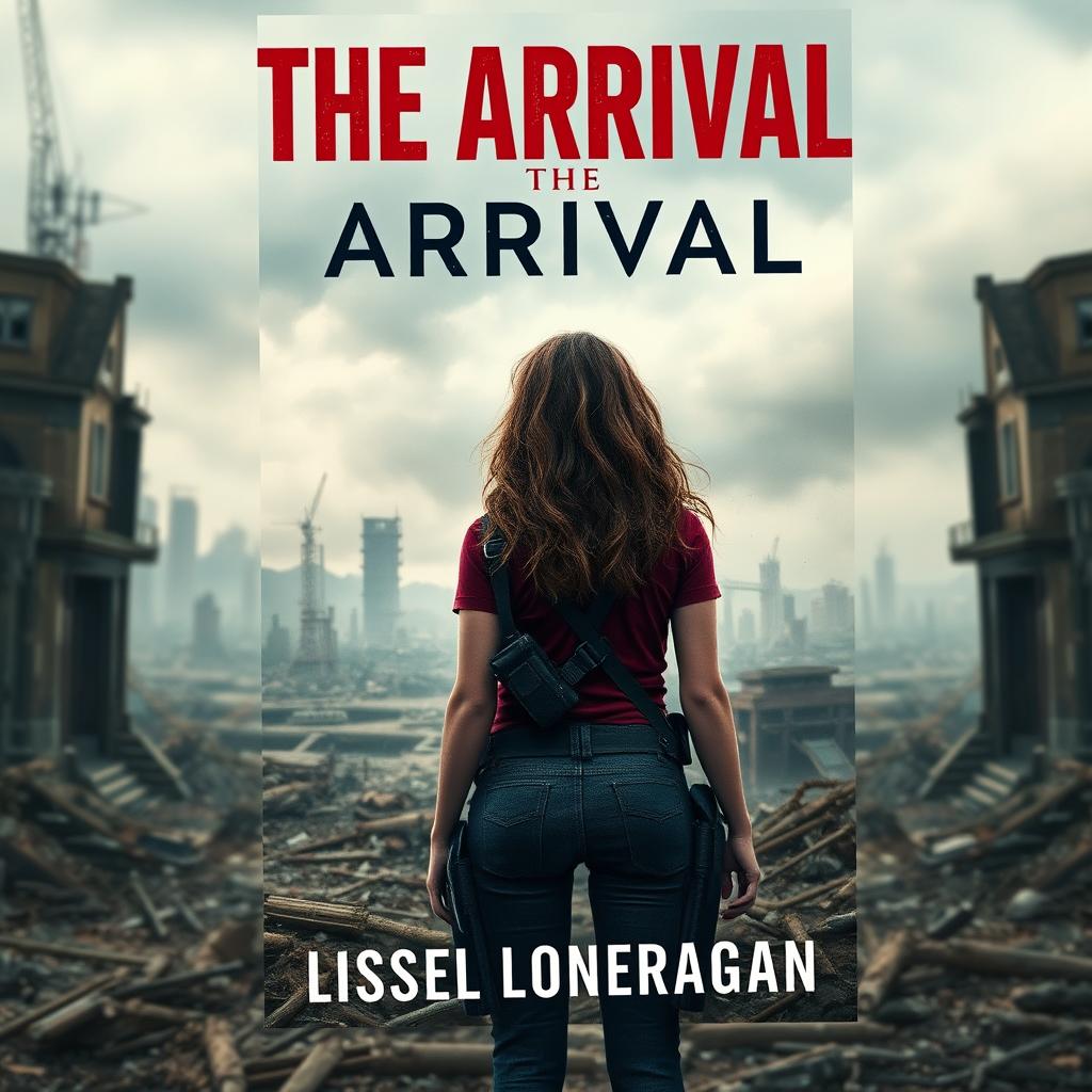 A highly realistic book cover design featuring a teen girl with brown wavy hair, dressed in maroon and navy blue gear similar to the Maze Runner style, including a thigh holster