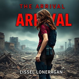 A highly realistic book cover design featuring a teen girl with brown wavy hair, dressed in maroon and navy blue gear similar to the Maze Runner style, including a thigh holster