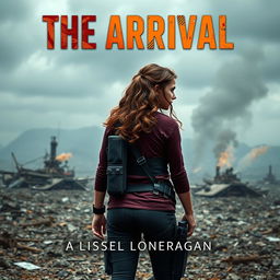 A highly realistic book cover design featuring a teen girl with brown wavy hair, dressed in maroon and navy blue gear similar to the Maze Runner style, including a thigh holster