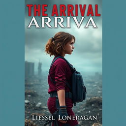 A realistic book cover design featuring a teen girl with brown wavy hair, dressed in maroon and navy blue gear inspired by the Maze Runner, complete with a thigh holster