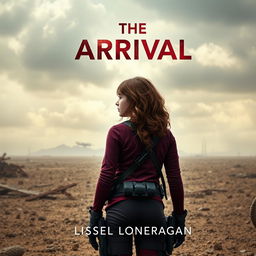 A highly realistic book cover design featuring a teen girl with brown wavy hair, sporting maroon and navy blue gear similar to the Maze Runner style, along with a thigh holster