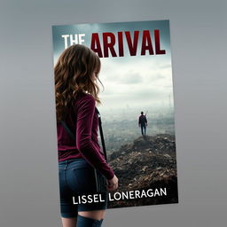 A highly realistic book cover design featuring a teen girl with brown wavy hair, dressed in maroon and navy blue gear inspired by the Maze Runner, including a thigh holster