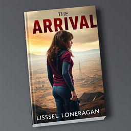 A highly realistic book cover design featuring a teen girl with brown wavy hair, dressed in maroon and navy blue gear inspired by the Maze Runner, including a thigh holster