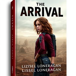 A realistic book cover design featuring a teen girl with slightly curlier brown wavy hair, dressed in maroon and navy blue gear inspired by the Maze Runner, complete with a thigh holster