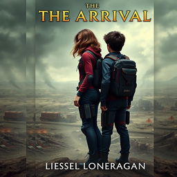 A highly realistic book cover design featuring a teen girl and a teen boy standing together, both dressed in maroon and navy blue gear inspired by the Maze Runner, complete with thigh holsters