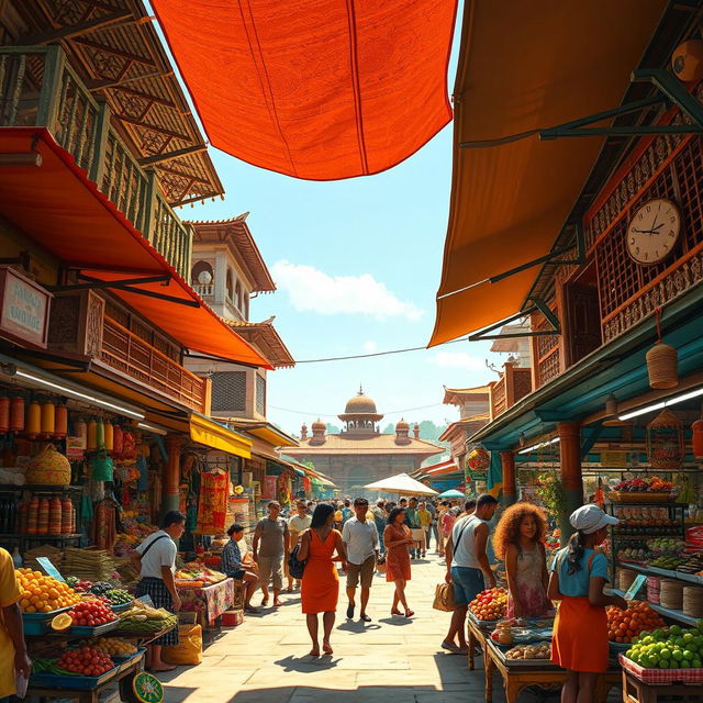 An overview of the Blora trade sector, showcasing a vibrant marketplace bustling with activity