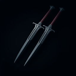 A pair of curved twin daggers resembling short swords, designed for easy handling