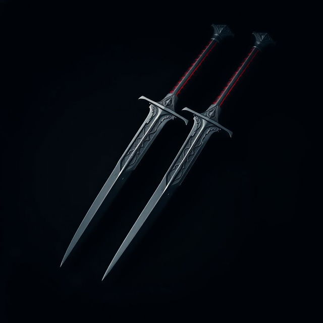 A pair of curved twin daggers resembling short swords, designed for easy handling