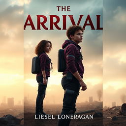 A realistic book cover design featuring a teen girl with slightly curlier brown wavy hair, dressed in maroon and navy blue gear inspired by the Maze Runner, complete with a thigh holster, standing prominently in the foreground