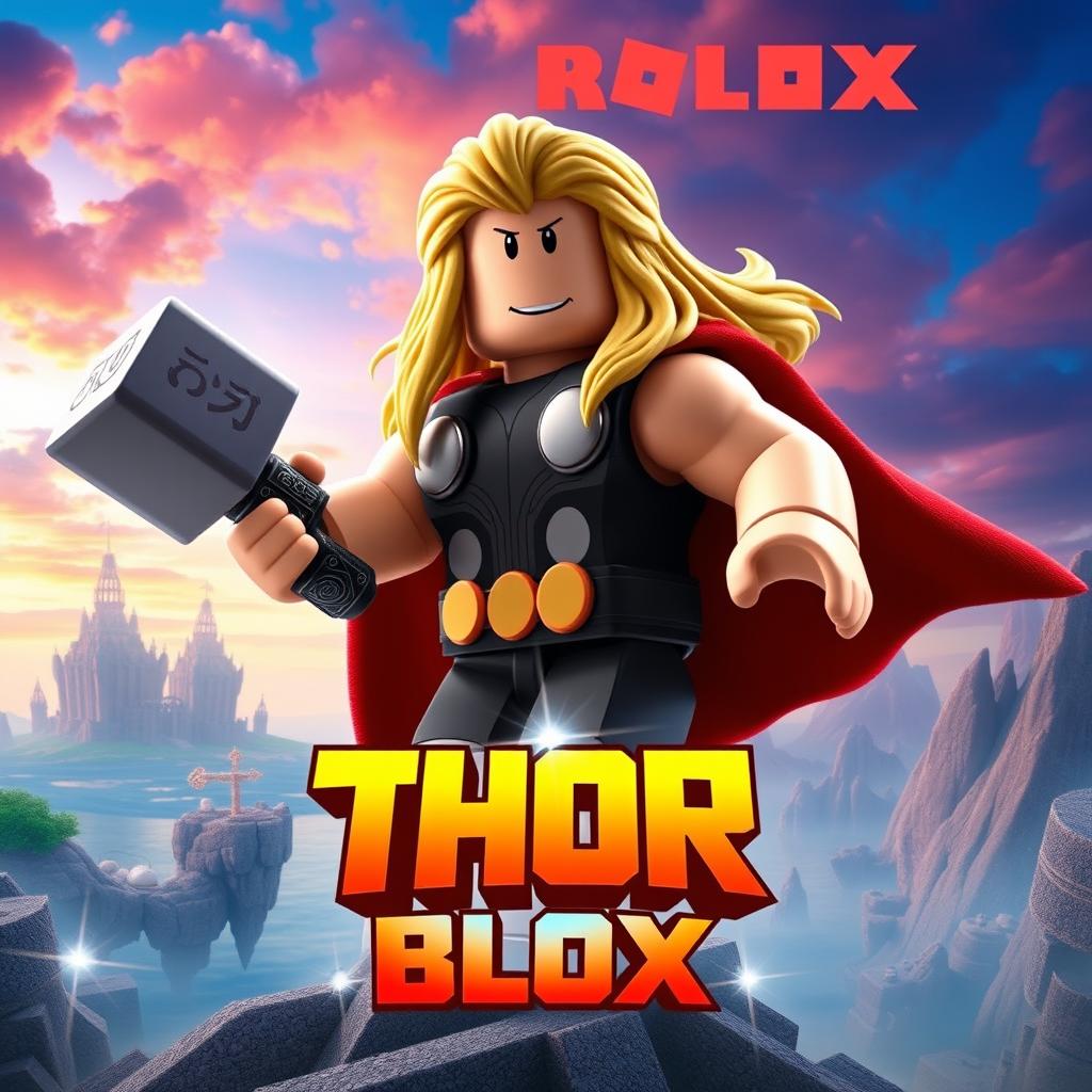 A dynamic movie poster for a fictional Roblox film titled 'Thor Blox'