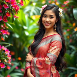 A stunning Thai beauty wearing a traditional Mekhela, showcasing intricate patterns and vibrant colors