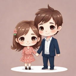 Adorable chibi-style illustration of a cute, loving couple