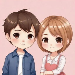 Adorable chibi-style illustration of a cute, loving couple