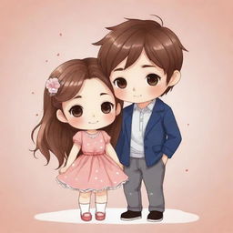 Adorable chibi-style illustration of a cute, loving couple