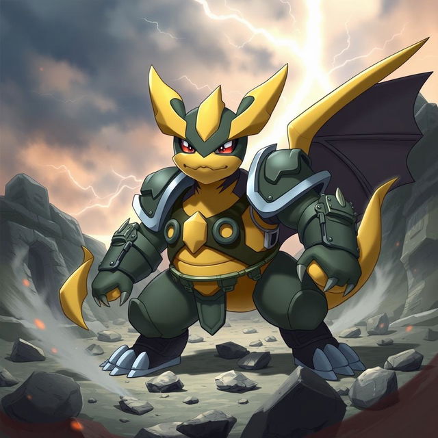 A warrior Pokémon with a fierce and battle-ready demeanor, embodying the spirit of a soldier