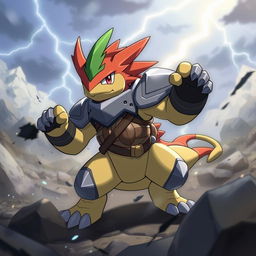 A warrior Pokémon with a fierce and battle-ready demeanor, embodying the spirit of a soldier