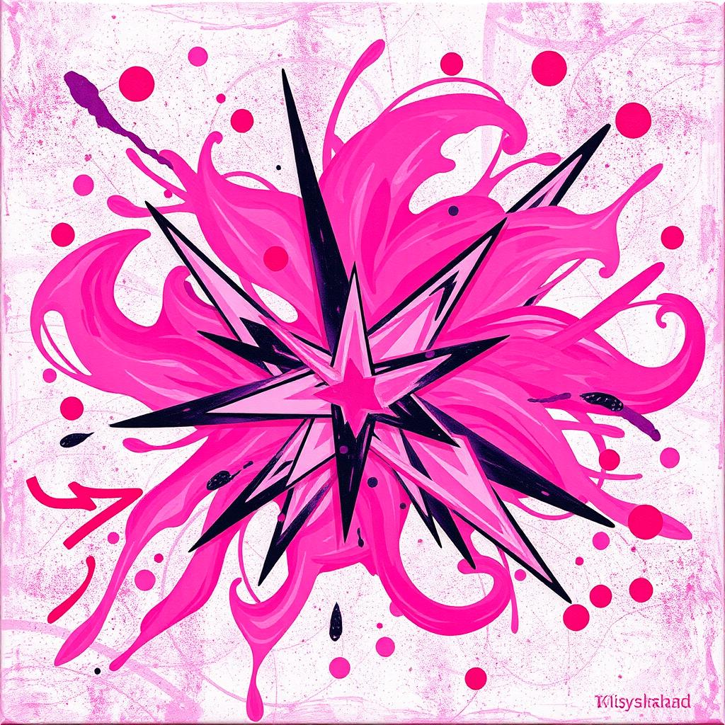 A striking abstract artwork titled 'Kaos Pink', featuring swirling patterns of vibrant pinks, blending with hints of purple and crimson