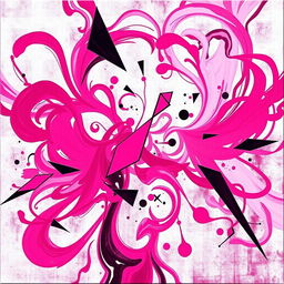 A striking abstract artwork titled 'Kaos Pink', featuring swirling patterns of vibrant pinks, blending with hints of purple and crimson