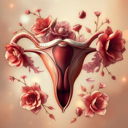 A detailed and artistic rendition of a vagina, incorporating abstract and floral elements surrounding it