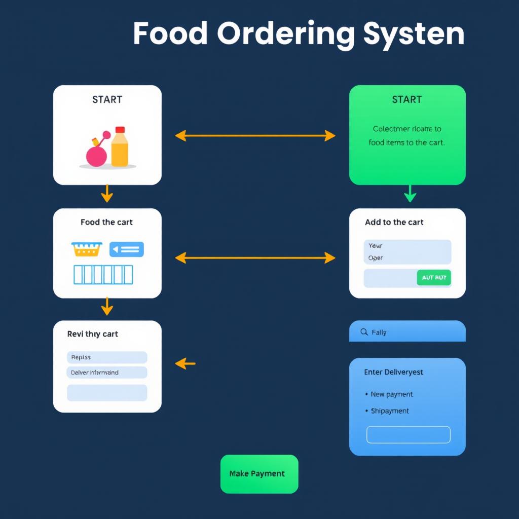 A flowchart for a food ordering system, depicting the process in a clear and organized manner