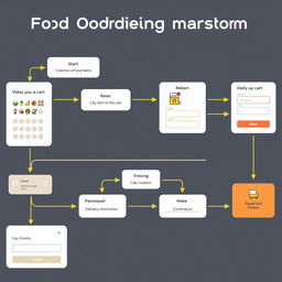 A flowchart for a food ordering system, depicting the process in a clear and organized manner