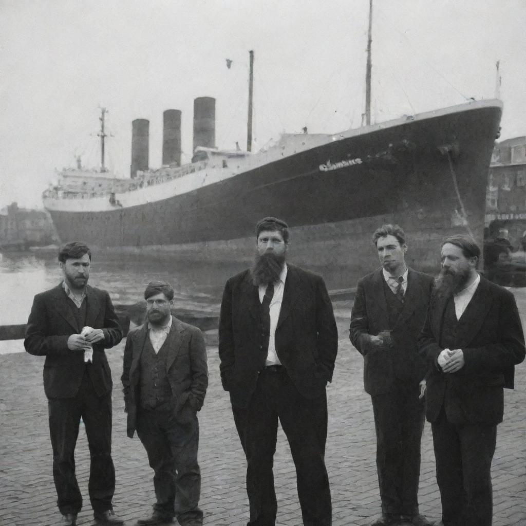 Group of bearded boys smoking near Cambridge's wharf, a large daunting ship moored in the background. A signboard creatively placed by the pier announces 'Welcome to Poliamba'.