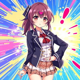 An anime character styled as a waifu, wearing a school uniform that is creatively torn around the chest and waist area, giving a playful and daring look