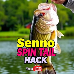 An eye-catching thumbnail in 1920x1080 resolution showcasing a close-up shot of a large bass being held by an enthusiastic fisherman, with the Senko Worm clearly visible in the fish's mouth