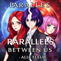 Cover for the fantasy book "Parallels Between Us" by "Alia Fleur" featuring three main heroines